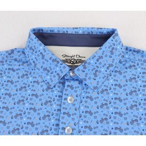 Straight Down Golf Polo Mens Medium Blue Motorcycle AOP Performance Short Sleeve